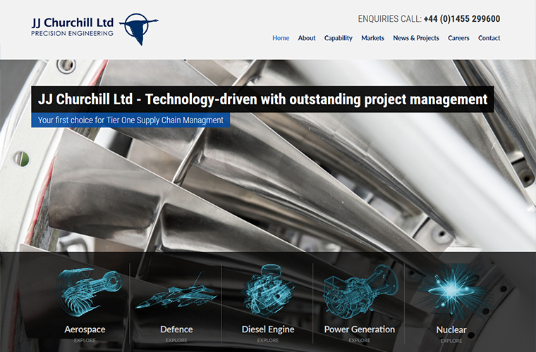 Home page of the JJ Churchill engineering web design