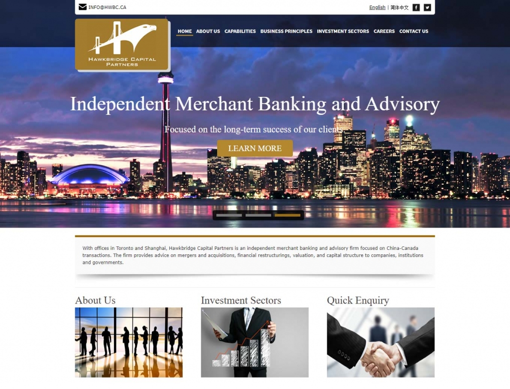 Toronto skyline features on this financial web design home page