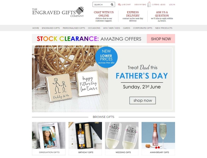 Gifts galore feature on this ecommerce web design home page