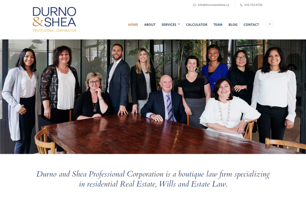 Home page screenshot of Durno and Shea web design.