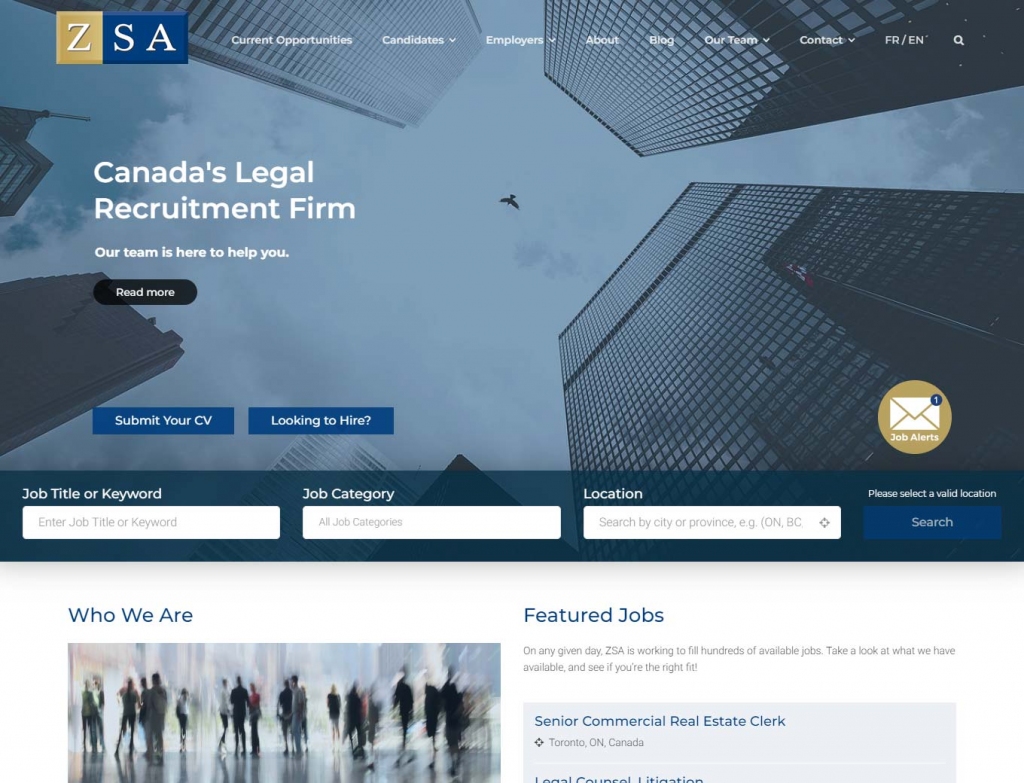 A closer look at the ZSA legal recruitment home page web design