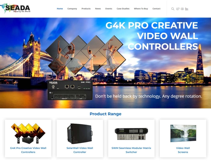 Video wall technology showcased on the Seada website landing page