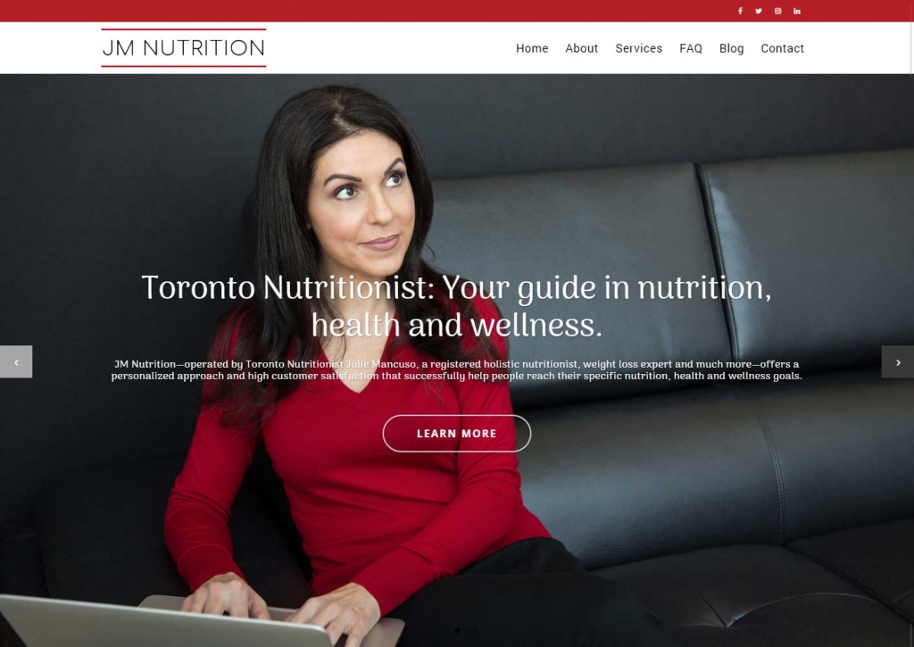 Home page of the JM Nutrition website design