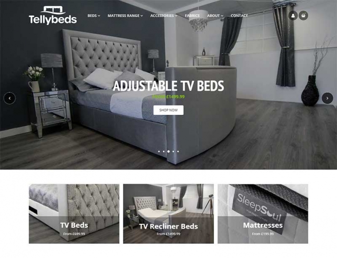 Luxury tellybed features on website home page