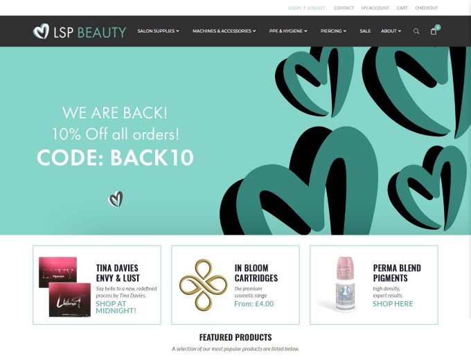 Home page of the LSP Beauty Magento website design