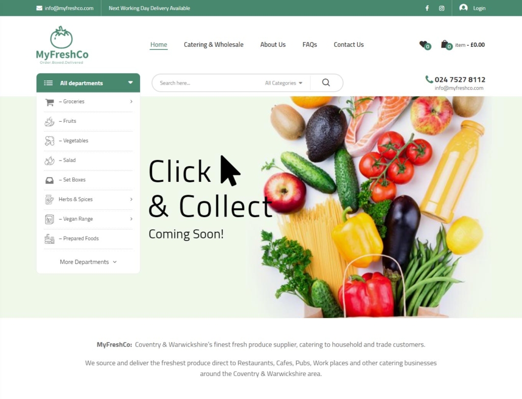 Fresh fruit and vegetables on the MyFreshCo website home page