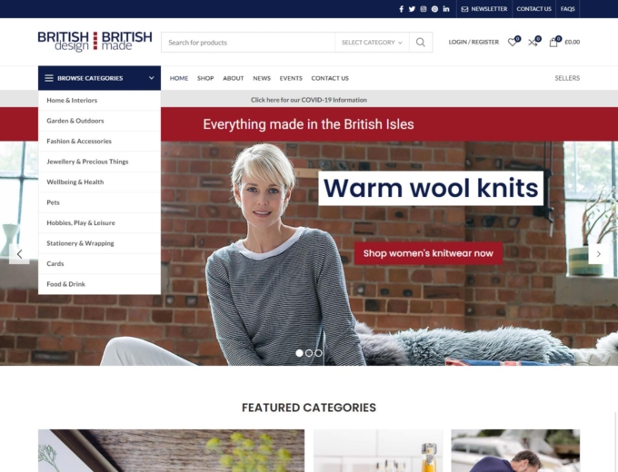Warm wool knits features on this ecommerce website's home page