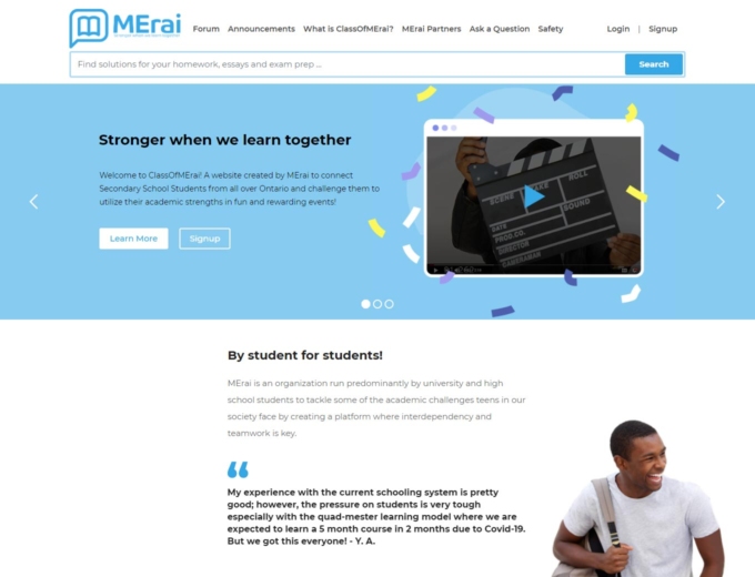 Landing page of the Class Of MErai education support website