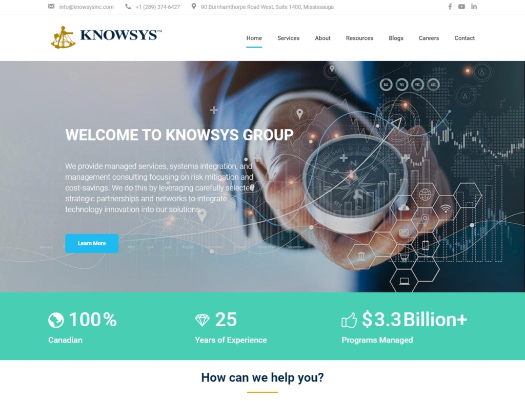 Home page of Knowsys Group website design