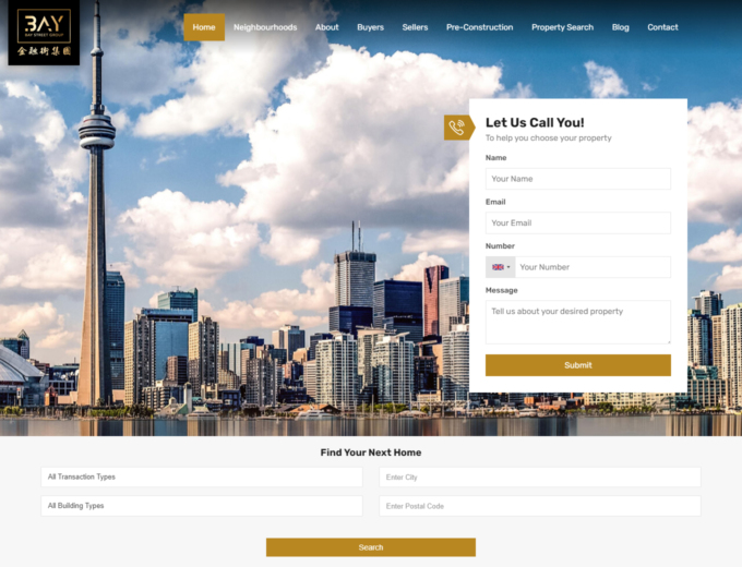 Toronto cityscape scene on realtor web design home page