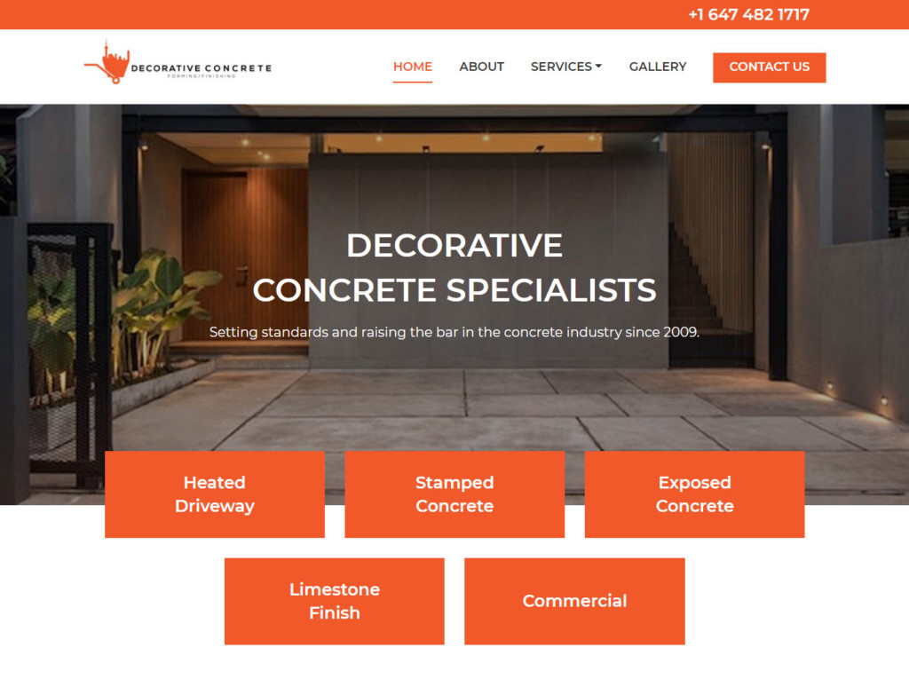 Home page of the Decorative Concrete website design