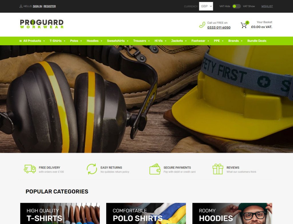 Safety helmet and headphones on website home page