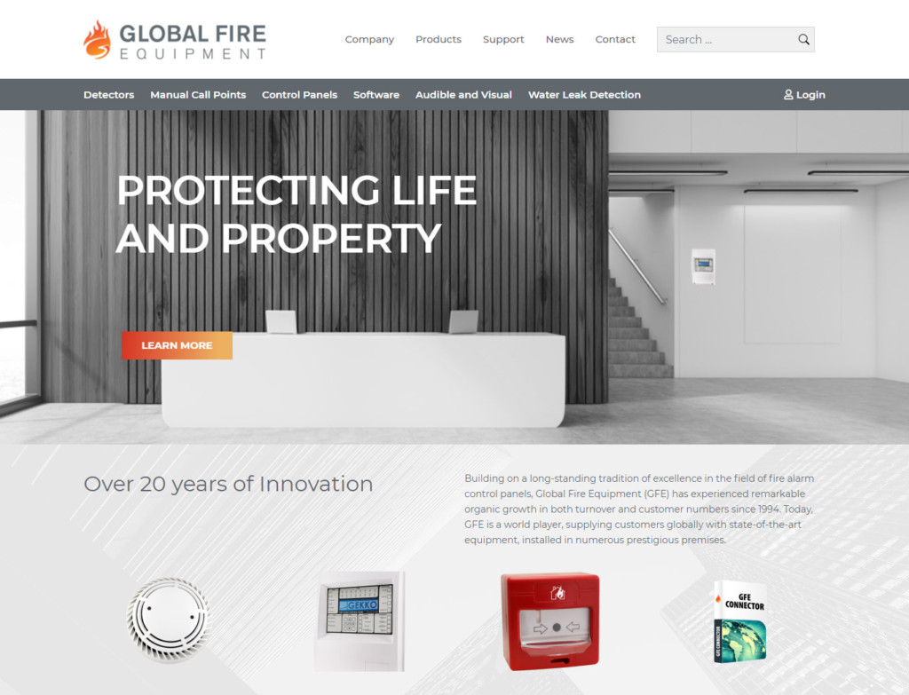 Home page of Global Fire Equipment website design