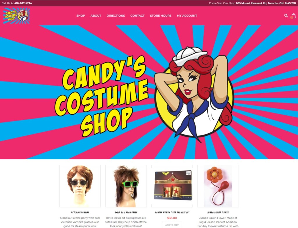 Home page of Candys website design
