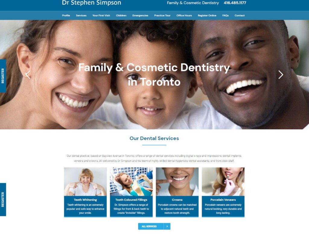 Landing page of Dr Simpson website