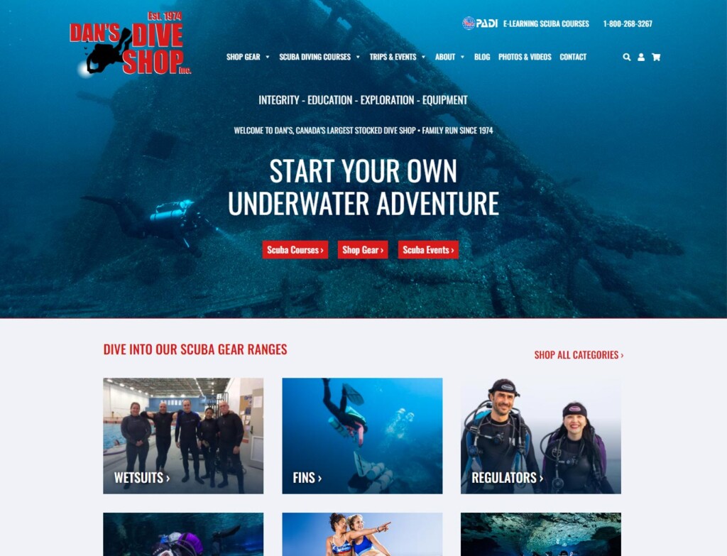 Home page of Dans Dive Shop