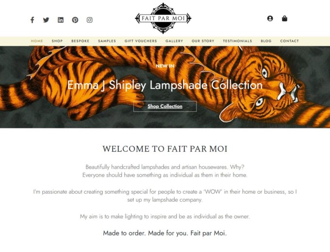 Tiger design on Fair Par Moi website home page